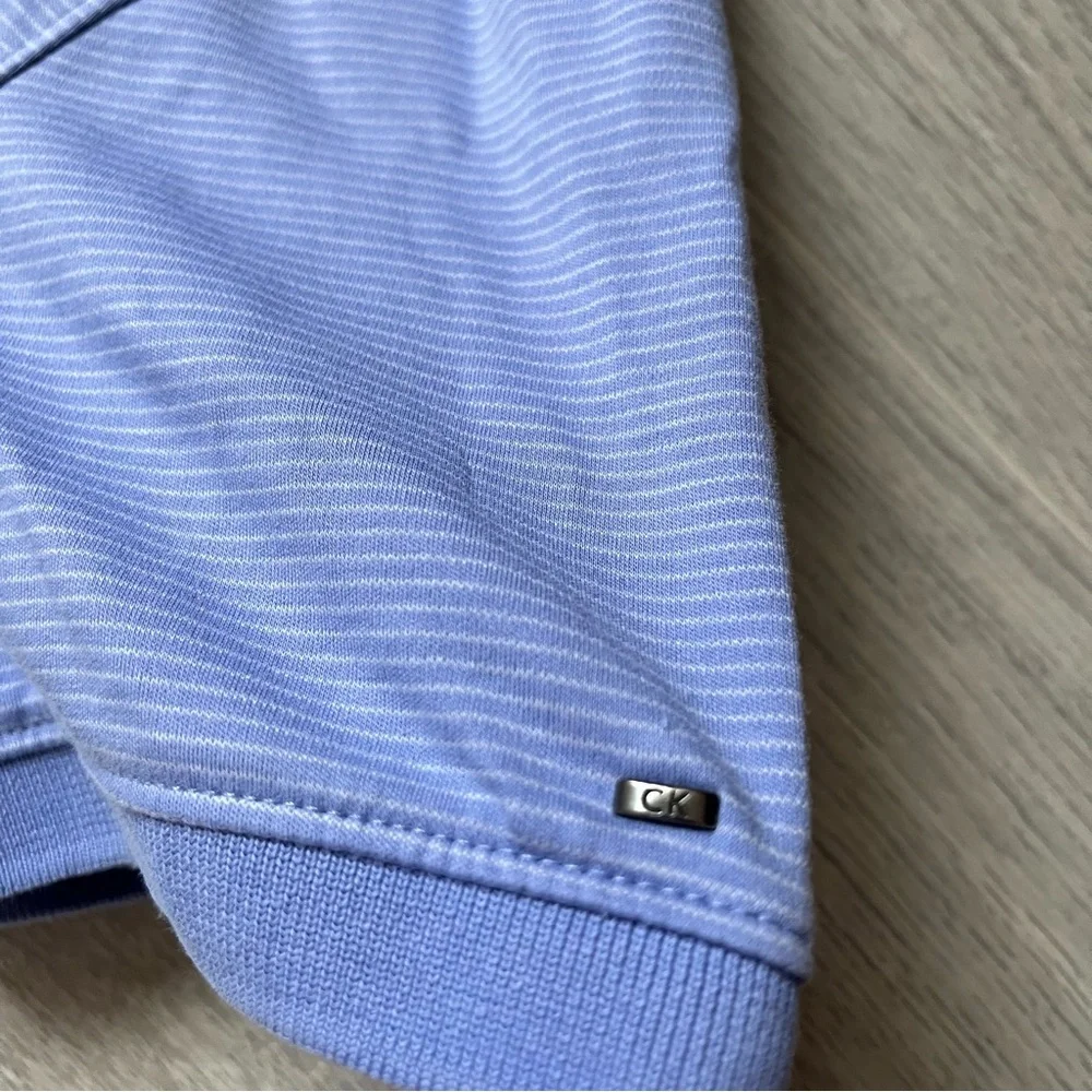 Calvin Klein Men’s Blue Polo Shirt Striped Cotton Medium EUC